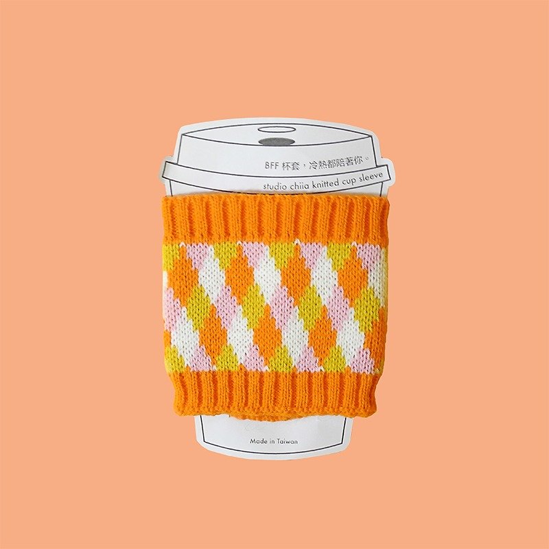 studio chiia - Knit Cup Warmer/cup sleeve- Orange - ถุงใส่กระติกนำ้ - เส้นใยสังเคราะห์ สีส้ม