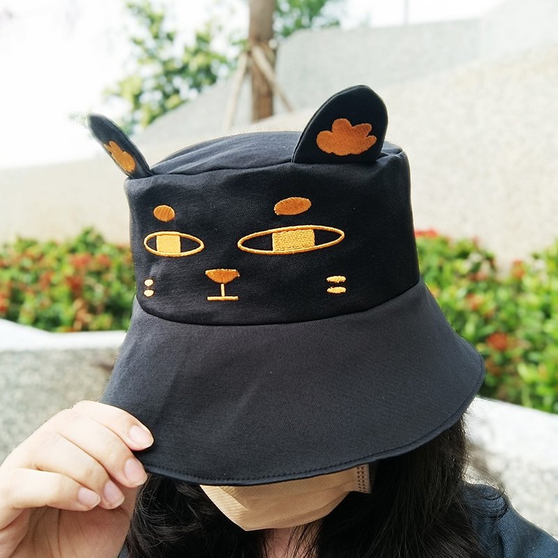 [Christmas Gift] Wang Meow Fisherman Hat-Dead Fish Eyes - Hats & Caps - Cotton & Hemp Black