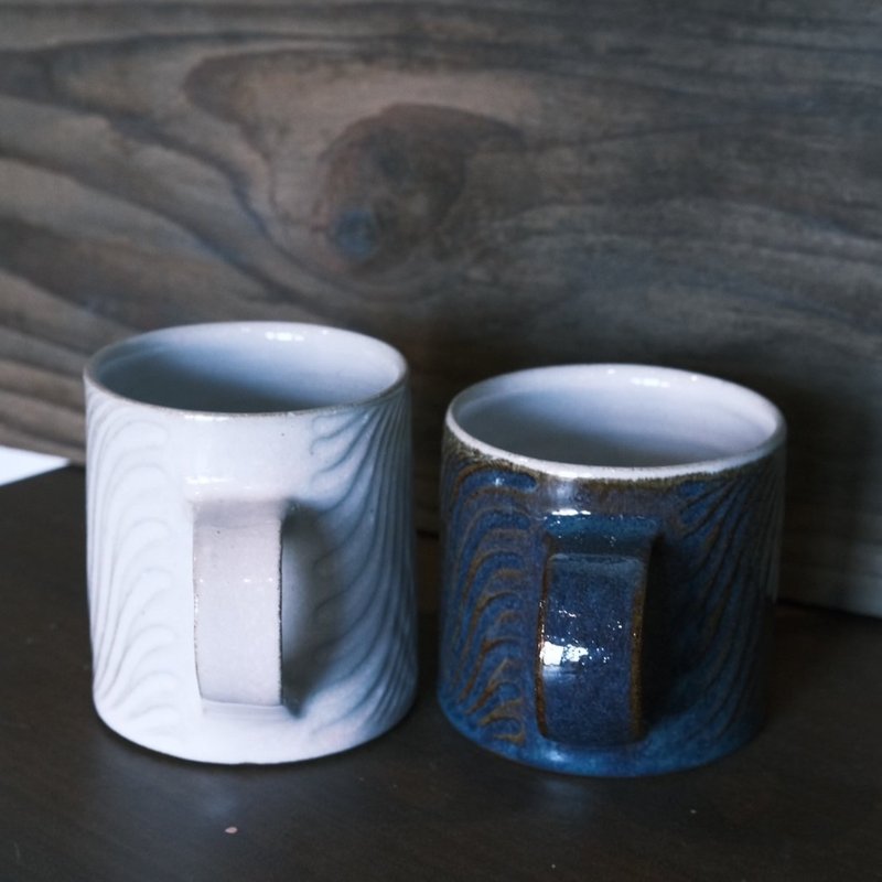 [Sifangtian] Pattern pairing cup - Gradient black glaze pottery cup wine cup coffee cup tea - Cups - Pottery Blue