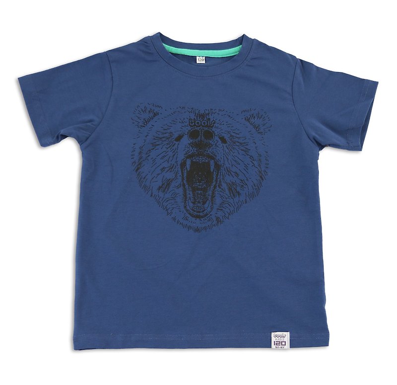 tools cotton children's clothing blue black bear 170302-08 - เสื้อยืด - ผ้าฝ้าย/ผ้าลินิน สีน้ำเงิน