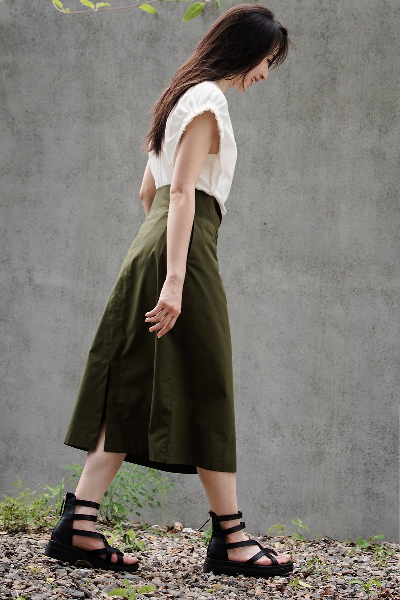 Dark green lace-up skirt - Skirts - Cotton & Hemp Green