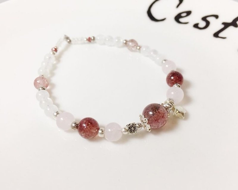 MH sterling silver natural stone custom series _ love strawberry pie _ strawberry crystal - Bracelets - Gemstone Pink
