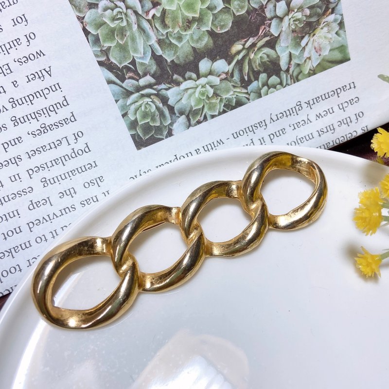 【西洋古董飾品】扭轉八節圓曲設計連續型 胸針胸章 - 胸針 - 貴金屬 金色