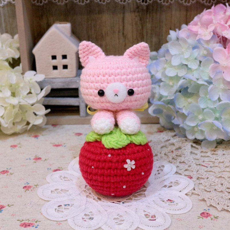 A cat holding a strawberry. birthday present. Valentine's Day - Stuffed Dolls & Figurines - Polyester 