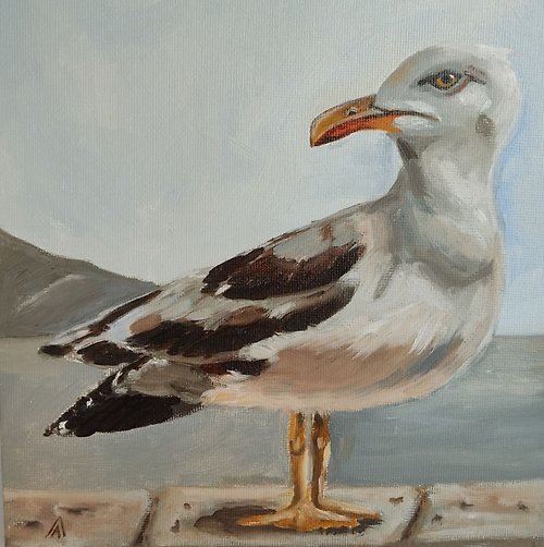 AlbinaBeadArt Seagull painting artwork original oil art bird portrate