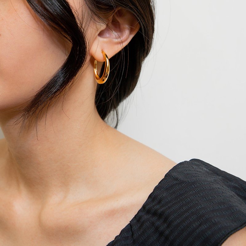 黃銅鍍22K圈型耳環(中) - 耳環/耳夾 - 銅/黃銅 