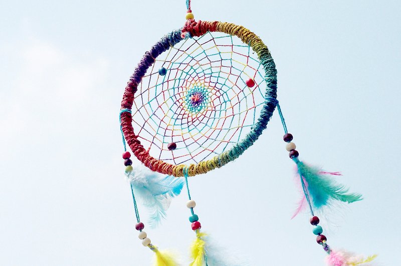 Hand-woven cotton Linen iridescent Dreamcatcher Charm - colorful color dye-based segment 16 cm (large) - Items for Display - Cotton & Hemp Multicolor