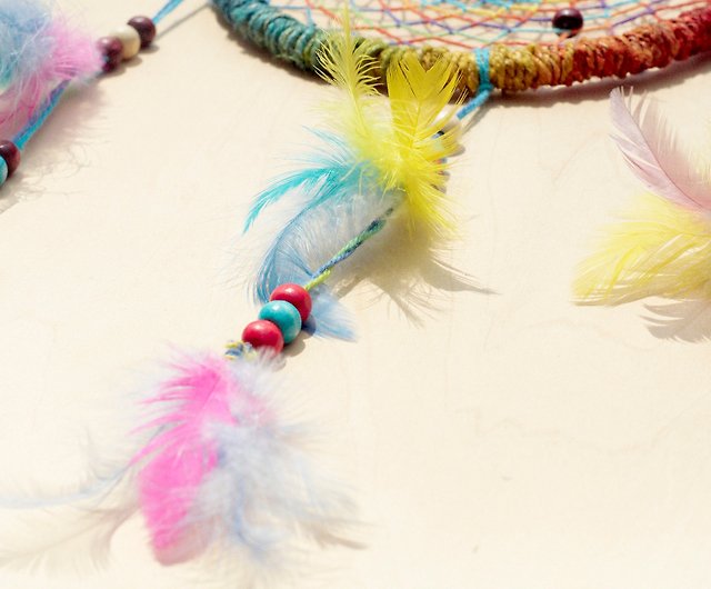 手織りのコットンリネンの虹色のドリームキャッチャーチャーム