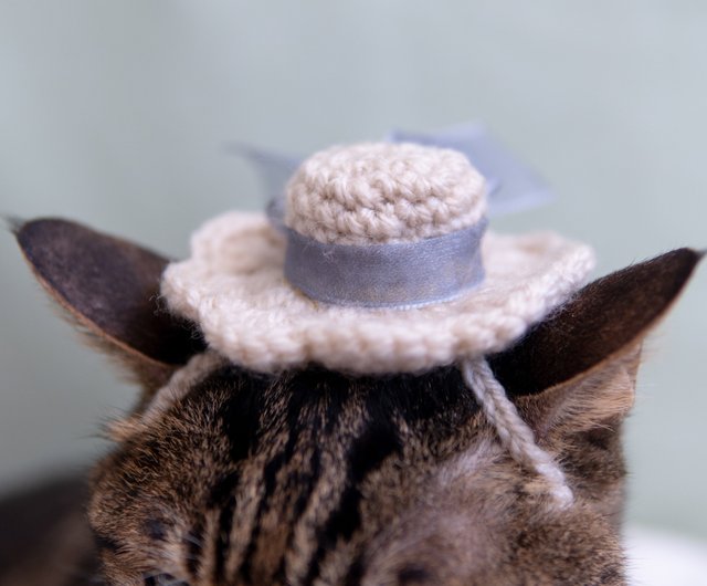 Straw Hat・Maika Hat】Pet Jewelry Cat/Dog-Beige Ribbon Lace Hat