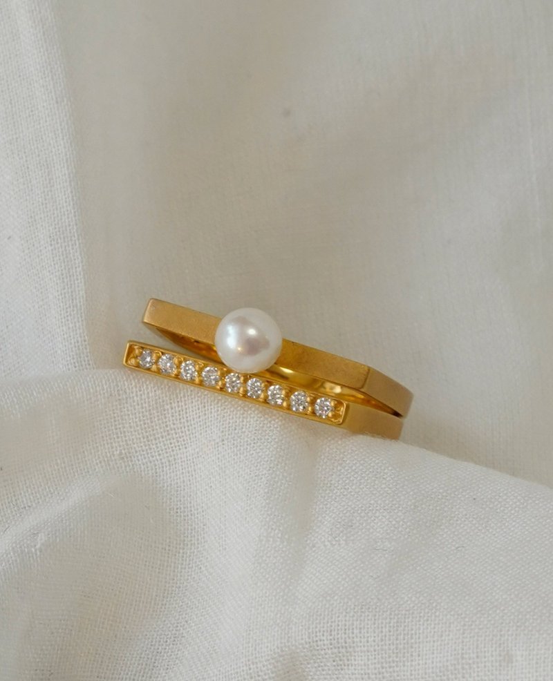SV 2Way White Double ring - 戒指 - 其他金屬 金色