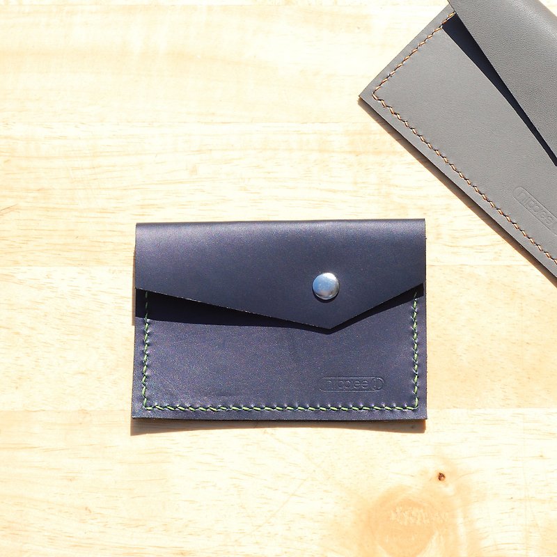 Handy Business Card Holder/Coin Purse - Square Leather Hand Sewing (Blue) - Card Holders & Cases - Genuine Leather Blue