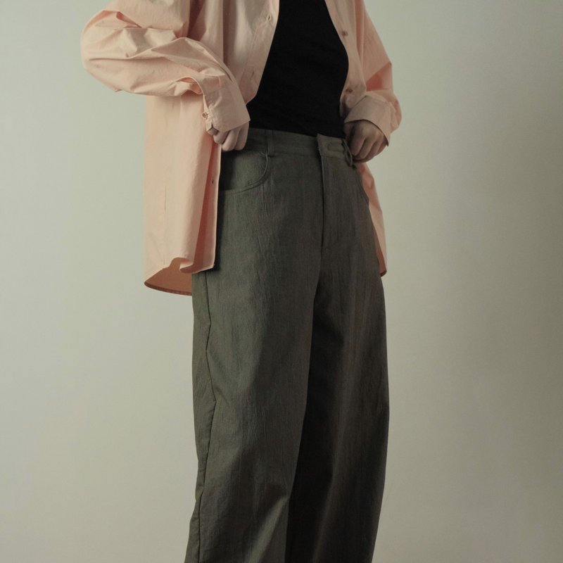 Autumn textured loose casual straight pants - กางเกงขายาว - วัสดุอื่นๆ สีเขียว