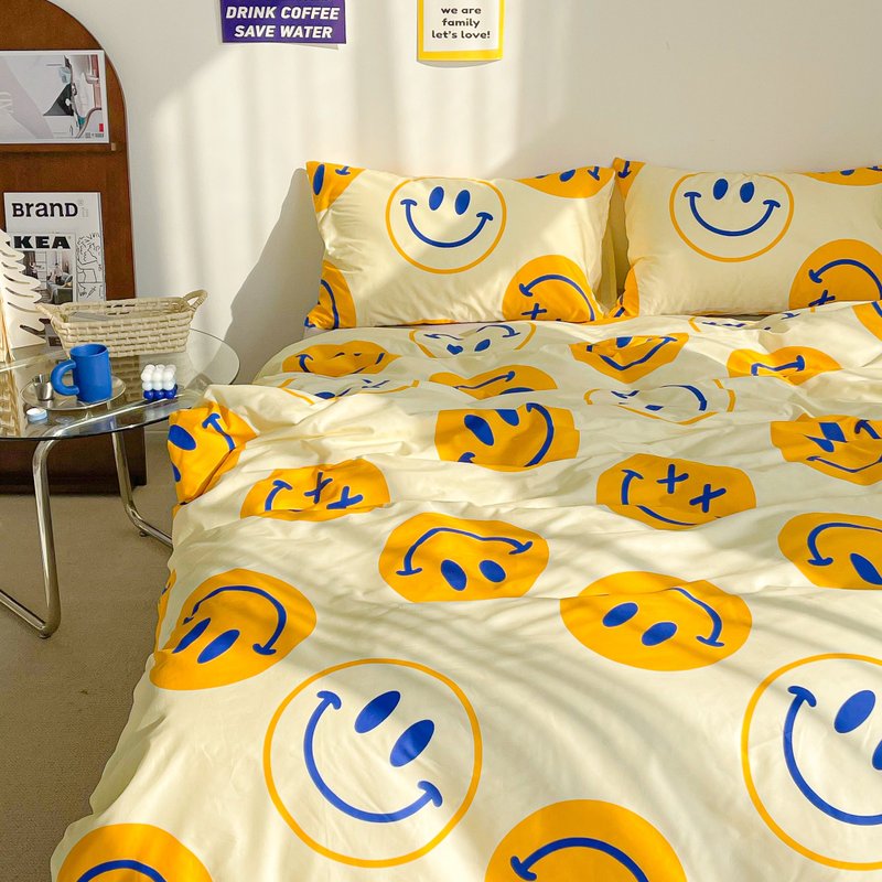 Smile 原創笑臉全棉床單被套四件套單人三件套宿舍學生 網紅ins風 - 寢具/床包 - 棉．麻 