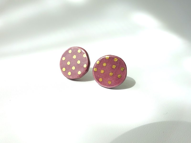Gold dot round pierce・earring purple - ต่างหู - ดินเผา สีเขียว