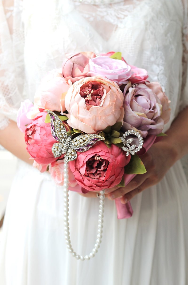 Jewelry Bouquet [Imitation Flower Series] Mrs. Pearl/Peach Pink Peony - ตกแต่งต้นไม้ - วัสดุอื่นๆ สึชมพู