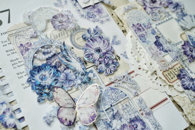 浪漫紫 華やか紫 花図鑑 PET 和紙膠帶 貝殼光 - 紙膠帶/和紙/PET - 其他材質 紫色