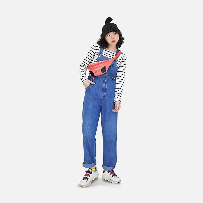 A‧PRANK: DOLLY :: VINTAGE retro blue with orange stitching denim suspenders trousers LEADER - Overalls & Jumpsuits - Other Materials Blue