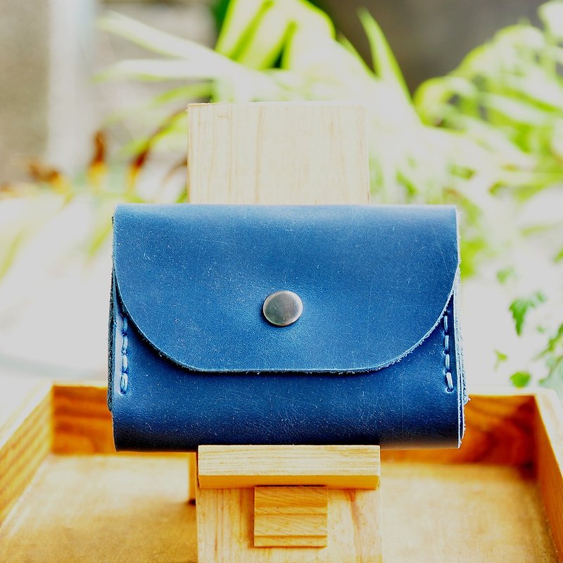 Double-layer card leather coin purse - Prussian blue leather - กระเป๋าใส่เหรียญ - หนังแท้ 