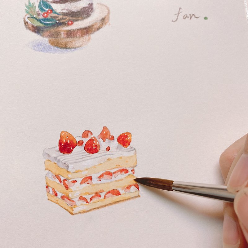 【Pinkoi】Summer Celebration Strawberry Dessert Watercolor Painting - วาดภาพ/ศิลปะการเขียน - วัสดุอื่นๆ 