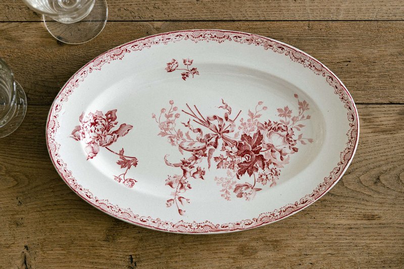 朱紅橢圓盤 34x22.5cm - 盤子/餐盤/盤架 - 陶 