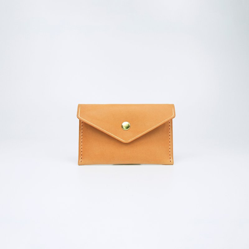 Genuine leather business card holder with gold edges (yellow brown) - Card Holders & Cases - Genuine Leather Brown