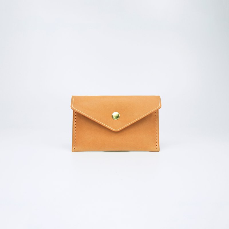 Genuine leather business card holder with gold edges (yellow brown) - Card Holders & Cases - Genuine Leather Brown