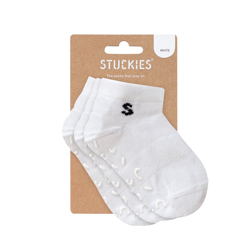 Stuckies - 短襪/防滑襪三入組 - White - 嬰兒襪子 - 棉．麻 