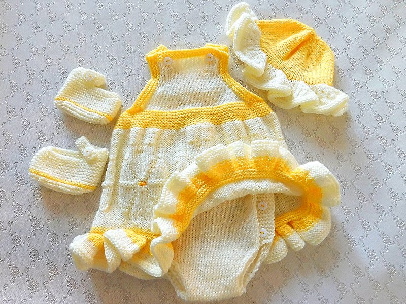 Knitting pattern baby set Chamomile, Newborn photo props, Baby dress pattern - 線上教學/教學影片 - 其他材質 