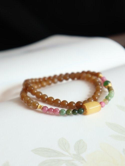 Angel's tears 天使之淚 Jewelry Design 天然和田玉/和闐玉-新疆糖玉 蜜蠟碧璽銀鑲碧玉 設計多圈手串