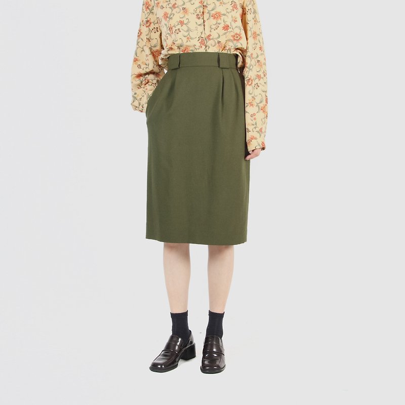 [Egg plant ancient] quiet time high waist wool vintage dress - กระโปรง - ขนแกะ สีเขียว