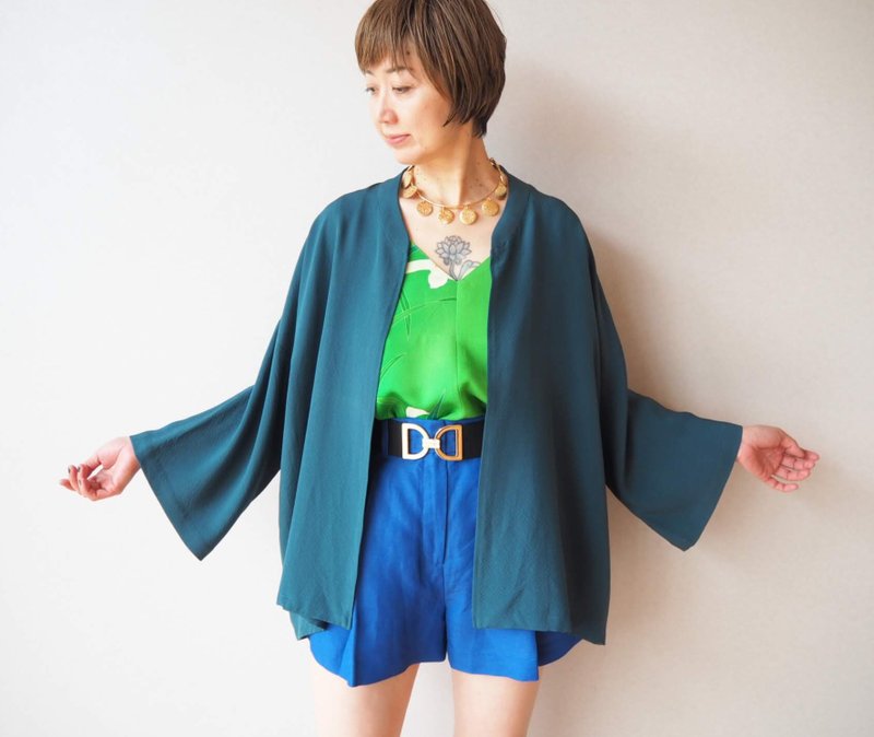奢華真絲和服襯衫、升級改造和服襯衫、普通話領、獨一無二 - 女襯衫 - 絲．絹 