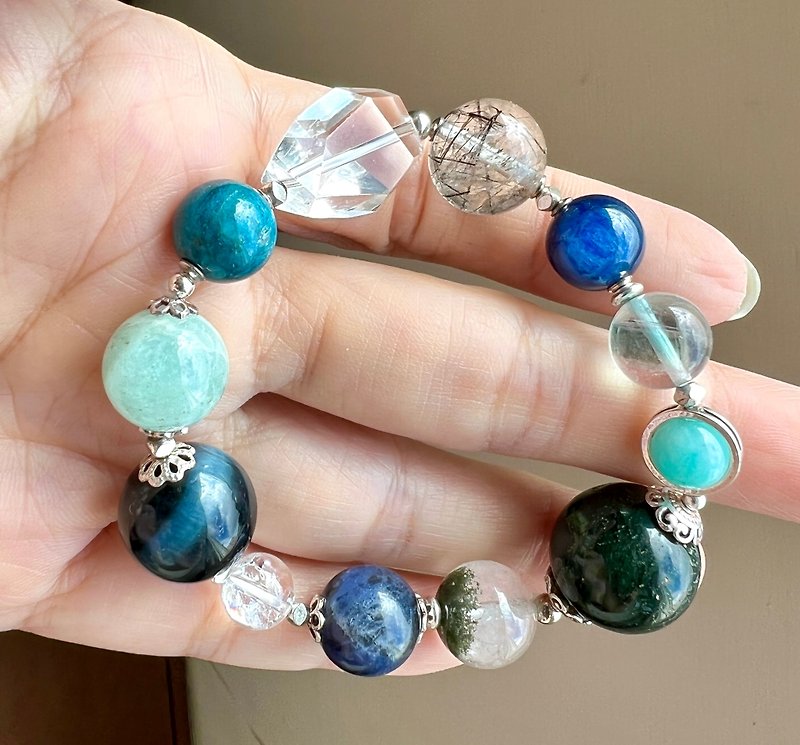 Galaxy~Multi Mixed Gems, Throat Chakra, Colorful Crystal Designer Bracelet - สร้อยข้อมือ - คริสตัล สีน้ำเงิน