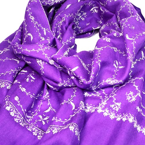 森織海自然生活風格服飾 【森織海X艾可繡】紫色皇室。Sozni微針繡細羊毛披肩【喀什米爾】