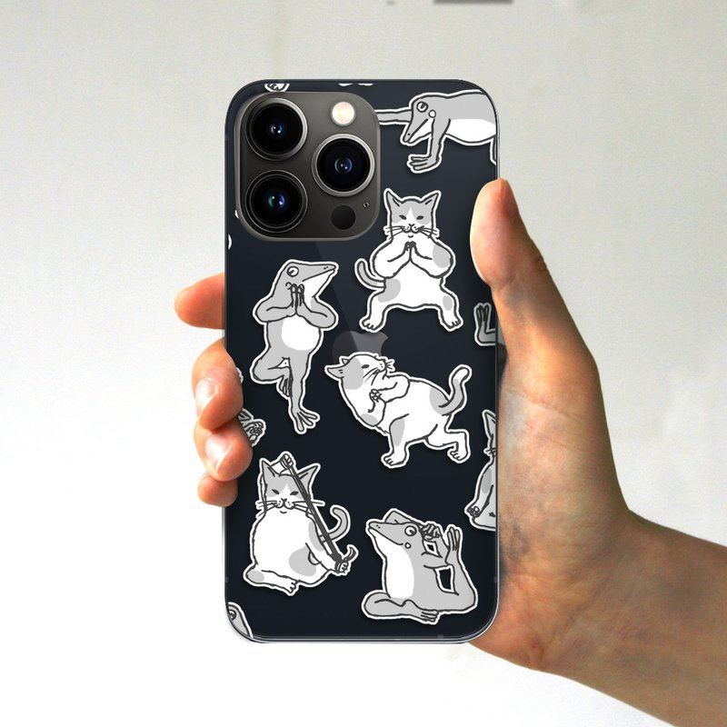 スマホケース　ヨガをする猫と青蛙　透明 - 手機殼/手機套 - 塑膠 透明