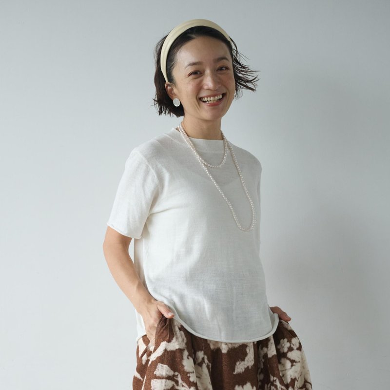 簡約高雅棉麻針織衫 夏季針織 透氣舒適 輕便上衣 白色 240707-3 - 女毛衣/針織衫 - 棉．麻 