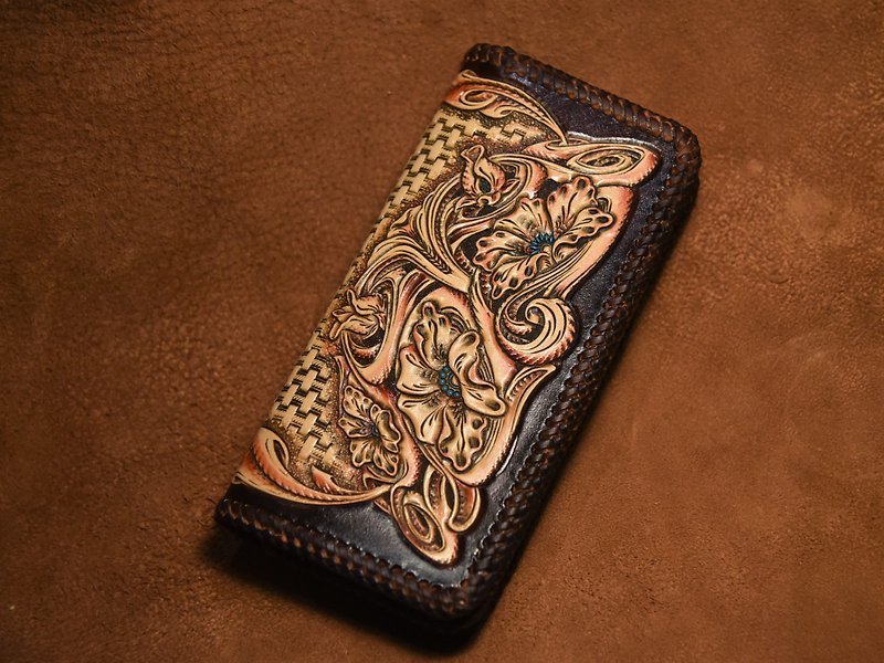 Crazy Leather-Tang Sod Carving Long Clip - Wallets - Genuine Leather Transparent