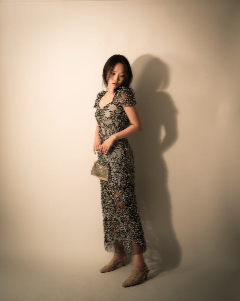 Jacquard Dress(Blossom), Maxi - 洋裝/連身裙 - 聚酯纖維 黑色