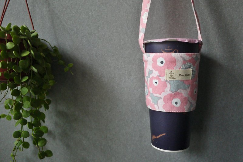 Eco-friendly gift of choice, beverage bag poppy (cherry blossom powder) - Beverage Holders & Bags - Cotton & Hemp Pink