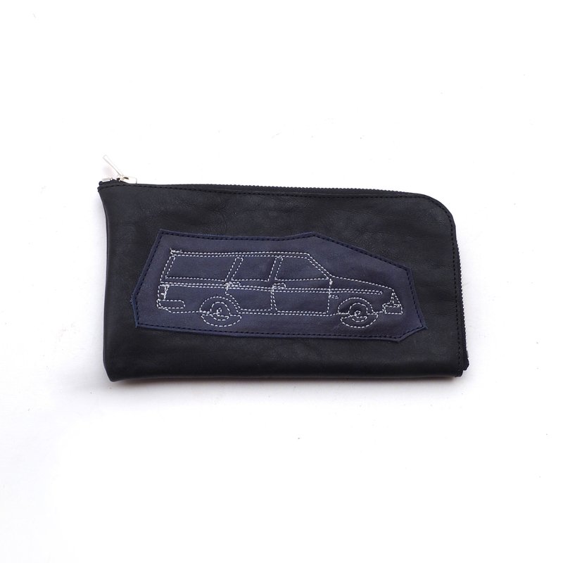 CowLeatherLongWallet car7 18×9/財布/black/wl001car7 - 皮夾/長短夾/錢包 - 真皮 黑色