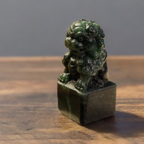 瓔珞翡翠 開運印章老花青翡翠祥獅印章 | 天然緬甸玉A貨翡翠 | 送禮