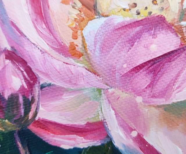 （値下げしました） 花と蝶の女性　油絵　絵画　ピンク 自由に舞う蝶εïз 絵画 アート インテリア アクリル 原画