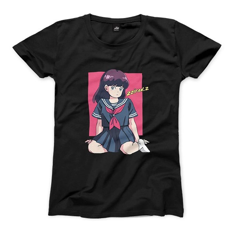 Sailor suit girl - black - female version of the T-shirt - Women's T-Shirts - Cotton & Hemp Black