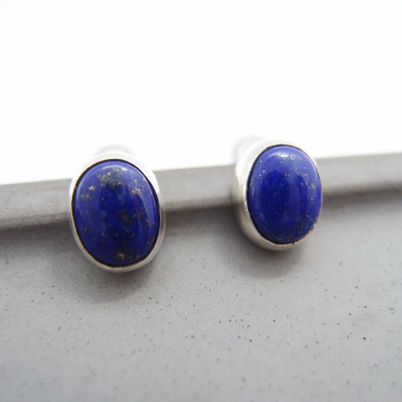 [Classic Series 23] Lapis Lazuli 925 Silver Earrings - Earrings & Clip-ons - Gemstone Blue