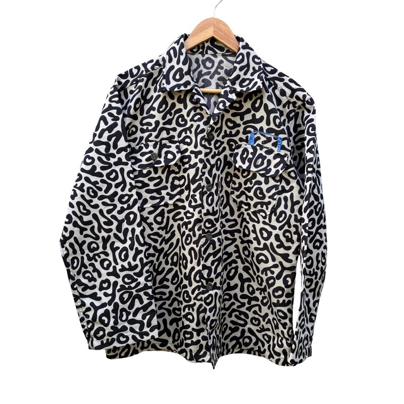 Vintage South Korean Army Bacteria Camo Camouflage Pattern Military Shirt - 男襯衫/休閒襯衫 - 棉．麻 白色