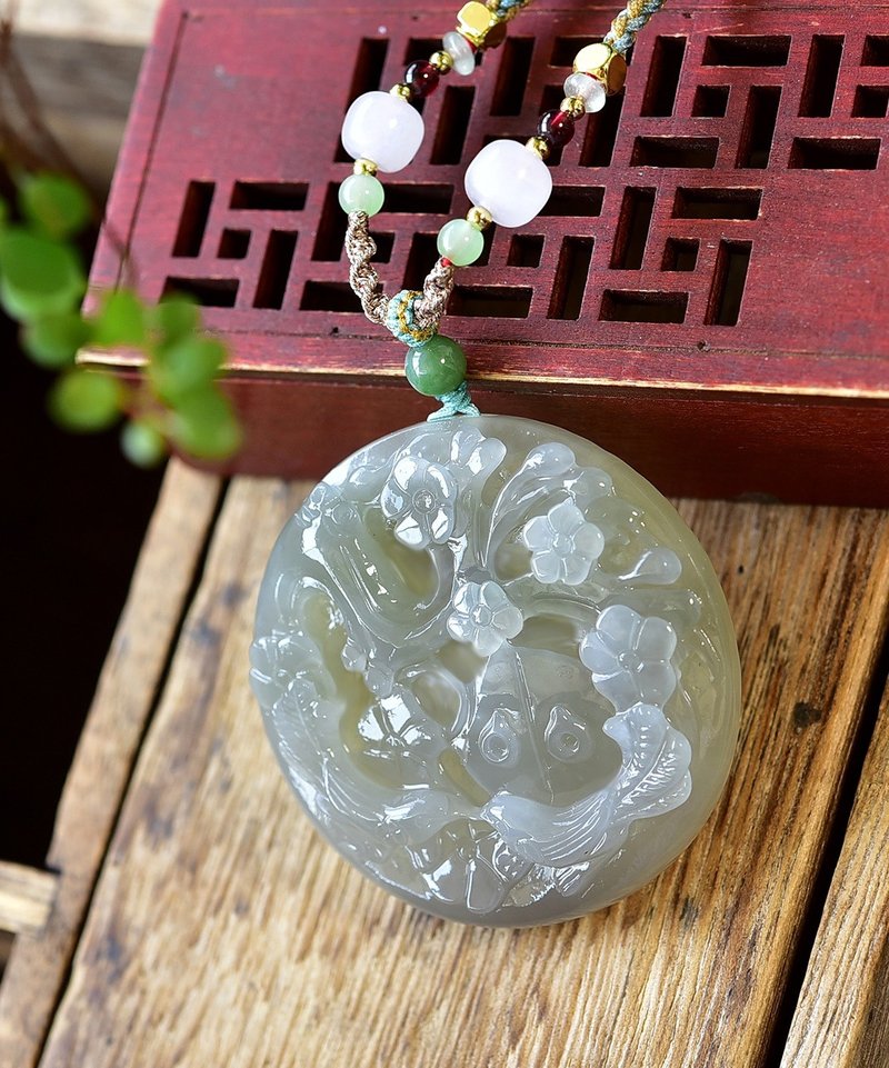 秒殺價 天然和田玉煙紫喜上眉梢吊墜 - 吊飾/掛飾 - 玉石 