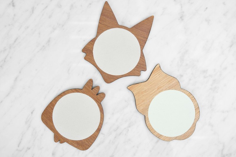 Animal-shaped diatomaceous earth wooden coaster (four-in with shelf) - ที่รองแก้ว - ไม้ 