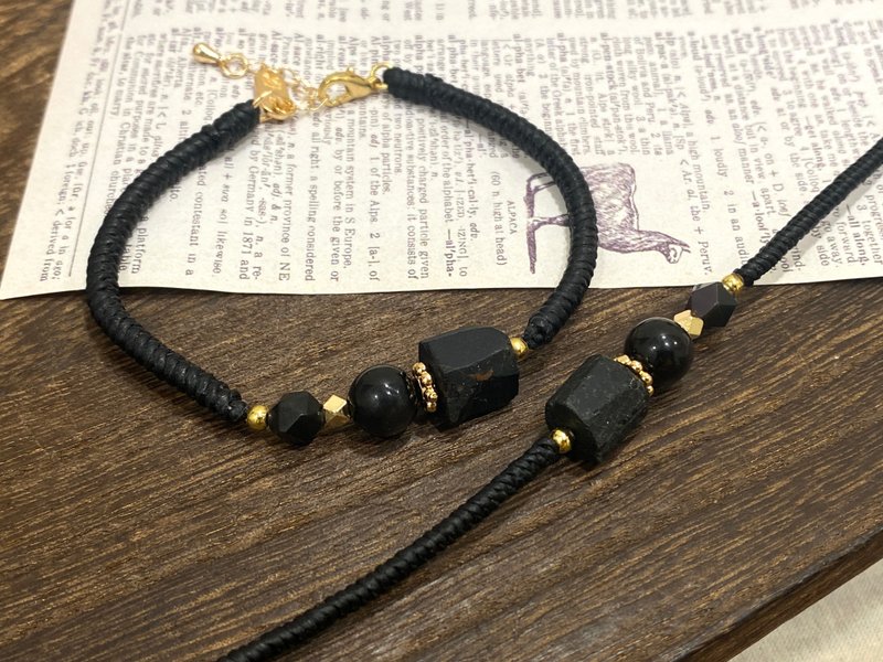 Black Bi ore obsidian silk Wax thread braided hand rope to ward off evil spirits and protect against villains - สร้อยข้อมือ - ทองแดงทองเหลือง 