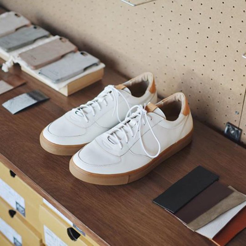 Derby-s II Vegetable Tanned leather 白色褐色底  - 男休閒鞋 - 真皮 白色