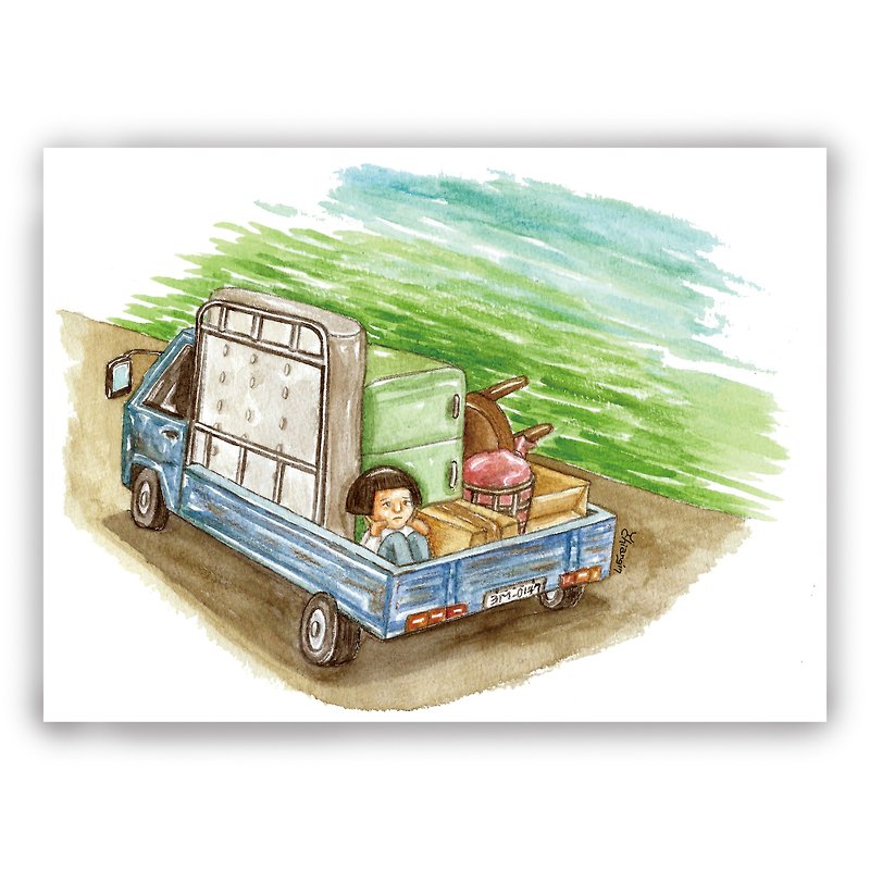 Hand-painted illustration universal card/card/postcard/illustration card-Recalling childhood, moving truck, recalling childhood - Cards & Postcards - Paper Multicolor