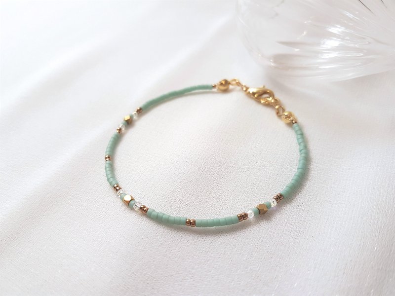 牧羊人 ‧ 黃銅 水晶 粉綠 串珠 細手環 - 手鍊/手環 - 銅/黃銅 綠色